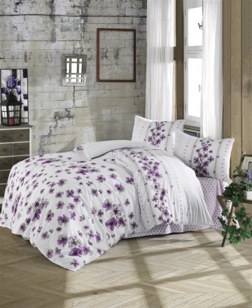 Povlečení bavlna 140x200, 70x90cm Lorieta purple, Výběr zapínání: - zipový uzávěr Povlečení bavlna 140x200, 70x90cm Lorieta purple, Výběr zapínání: - zipový uzávěr