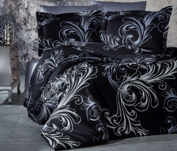 Francouzské povlečení Satén 220x200, 70x90cm Atlantis black, Výběr zapínání: zipový uzávěr Francouzské povlečení Satén 220x200, 70x90cm Atlantis black, Výběr zapínání: zipový uzávěr