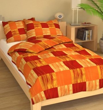 Povlečení francouzské krep 240x220, 70x90 Čtverečky oranžové, Výběr zapínání: - nitěný knoflík Povlečení francouzské krep 240x220, 70x90 Čtverečky oranžové, Výběr zapínání: - nitěný knoflík