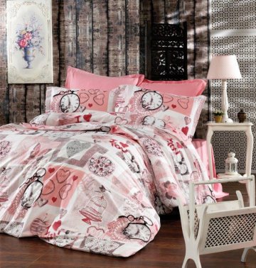 Francouzské povlečení Satén 220x200, 70x90cm Clock pink, Výběr zapínání: zipový uzávěr Francouzské povlečení Satén 220x200, 70x90cm Clock pink, Výběr zapínání: zipový uzávěr