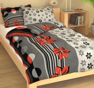 Povlečení krep 140x200, 70x90cm Kvítí šedočervené, Výběr zapínání: - zipový uzávěr Povlečení krep 140x200, 70x90cm Kvítí šedočervené, Výběr zapínání: - zipový uzávěr